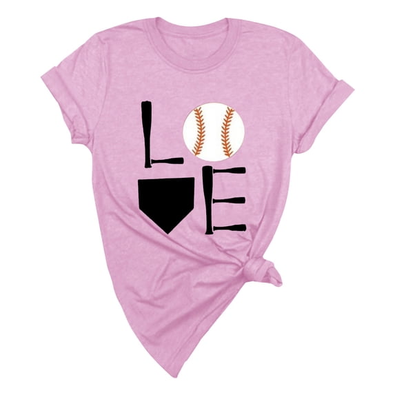 Tiqkatyck Womens Tops Clearance, Women's Baseball Print Loose T Shirt Short Sleeve Top, Summer Tops for Women, Long Sleeve Shirts for Women Pink