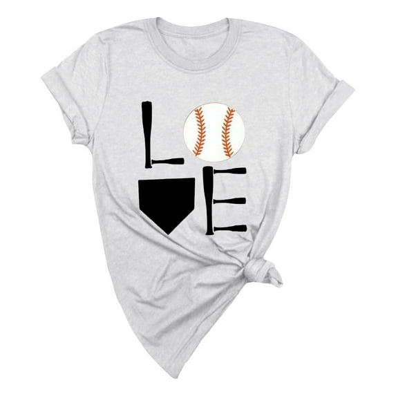 Tiqkatyck Womens Tops Clearance, Women's Baseball Print Loose T Shirt Short Sleeve Top, Summer Tops for Women, Long Sleeve Shirts for Women White
