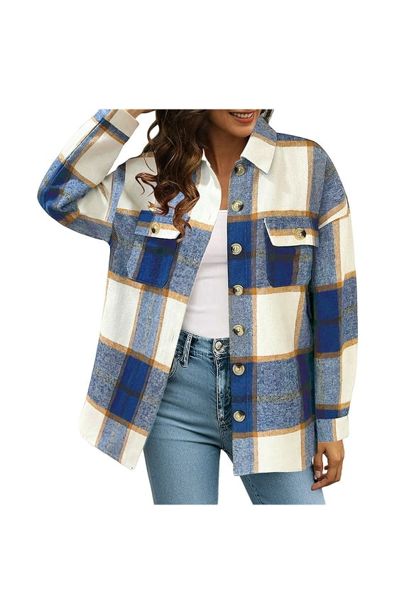 Womens Tops Clearance, Women's Light Thin Jacket Shirts Long Sleeve Button Down Chest Pocketed Shirts Coats Shacket Fall Shirts for Women 2024, Pullover Sweatshirts for Women Sky Blue L