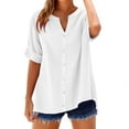 thumbnail image 1 of Tiqkatyck Womens Tops On Sale Loose Button Shirt Top Stand Solid Color Short Sleeve Collar Casual Women's Shirt Womens Tunic Tops Summer Tops for Women 2025 White XXXL, 1 of 3