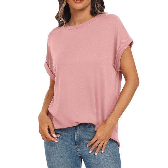Tiqkatyck Womens Tops on Sale, Women Tops Casual Basic T Shirts Loose Fit Crewneck Short Sleeve Summer Outfits Long Sleeve Shirts for Women Blouses for Women Dressy Casual Pink XL