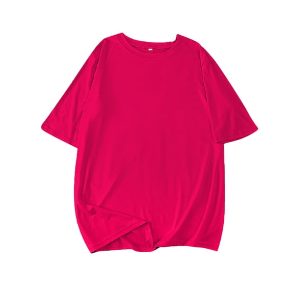Tiqkatyck Womens Tops on Sale, Women's Casual Solid Color Classic-Fit Short Sleeve Crew Neck T Shirt Basic Tee Casual T Shirt Long Sleeve Shirts for Women, Hot Pink Shirt XL