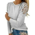 thumbnail image 1 of Tiqkatyck Womens Tops on Sale, Women's Crew Neck Solid Color Hollow Stitching Long Sleeve Shirts Long Sleeve Shirts for Women Blouses for Women Dressy Casual XXL, 1 of 5