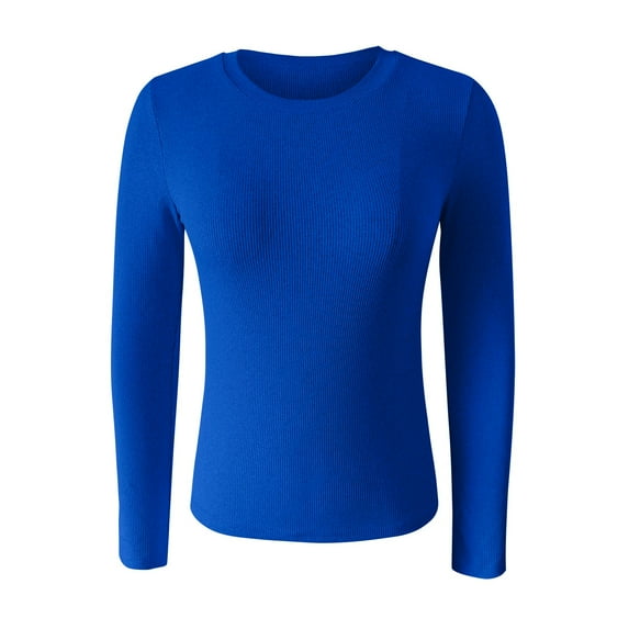Tiqkatyck Womens Tops on Sale, Women's Spring and Summer Pure Color High Elastic Long Sleeve Undershirt Top Underscrub Long Sleeve Women Shirts for Women, Blue Shirt XL