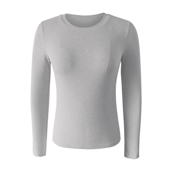 Tiqkatyck Womens Tops on Sale, Women's Spring and Summer Pure Color High Elastic Long Sleeve Undershirt Top Underscrub Long Sleeve Women Shirts for Women, Grey Shirt L