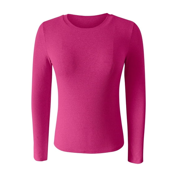 Tiqkatyck Womens Tops on Sale, Women's Spring and Summer Pure Color High Elastic Long Sleeve Undershirt Top Underscrub Long Sleeve Women Shirts for Women, Hot Pink Shirt M