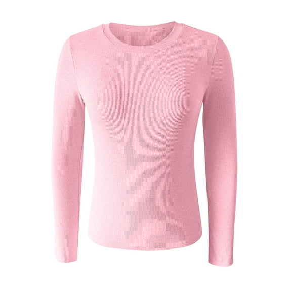 Tiqkatyck Womens Tops on Sale, Women's Spring and Summer Pure Color High Elastic Long Sleeve Undershirt Top Underscrub Long Sleeve Women Shirts for Women, Pink Shirt L