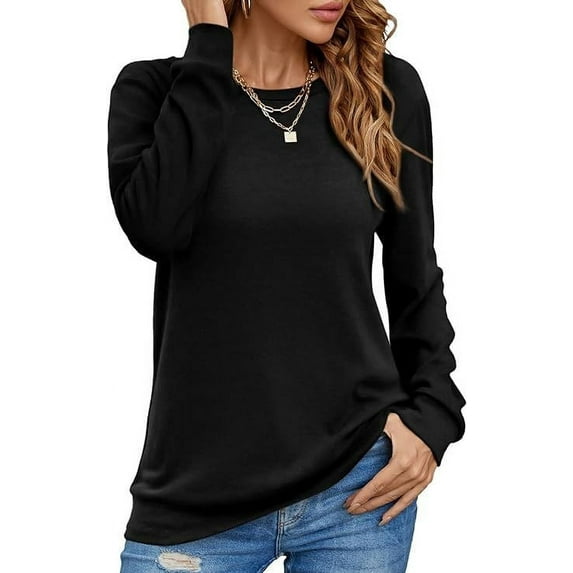 Tiqkatyck Womens Tops on Sale, Womens Casual Long Sleeve Basic Shirt Casual Loose Fit Crewneck T Shirts Basic Tee Soft Long Sleeve Shirts for Women, Black Shirt M