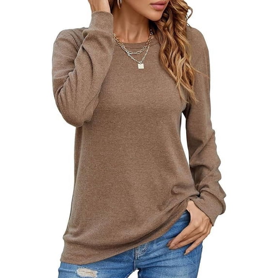 Tiqkatyck Womens Tops on Sale, Womens Casual Long Sleeve Basic Shirt Casual Loose Fit Crewneck T Shirts Basic Tee Soft Long Sleeve Shirts for Women, Shirt A L