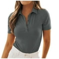 thumbnail image 1 of Tiqkatyck Womens Tops on Sale, Womens Casual Tops V Neck Slim Fit Business Work Tops Button Down Short Sleeve Shirts Ribbed Knit T Shirt Long Sleeve Shirts for Women Polo Shirts for Women Grey S, 1 of 7