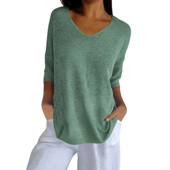 Tiqkatyck Womens Tops on Sale, Womens Short Sleeve Sweaters Tops V Neck Pullover Knit Shirts Loose Fit Blouses Basic Shirts for Women Blouses for Women Dressy Casual Mint Green XXXXXL