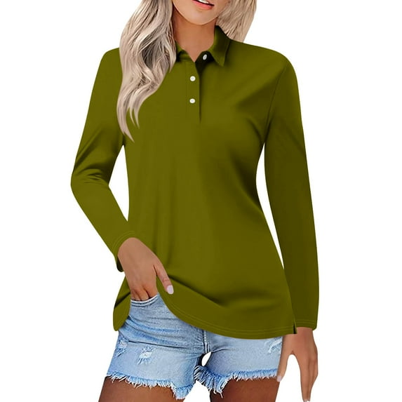 Tiqkatyck Womens Tops on Sale, Women's Lapel Neck Slim Fit Casual Fashion Top Long Sleeve Shirts for Women Polo Shirts for Women Green XXL