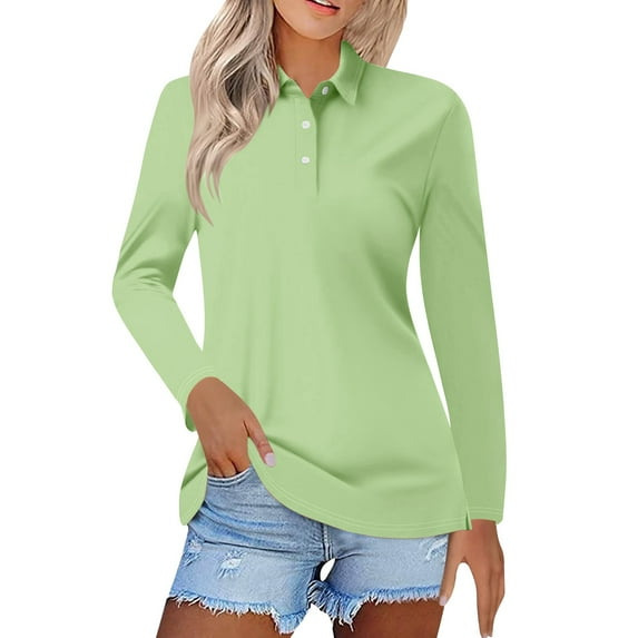 Tiqkatyck Womens Tops on Sale, Women's Lapel Neck Slim Fit Casual Fashion Top Long Sleeve Shirts for Women Polo Shirts for Women Mint Green XXXL