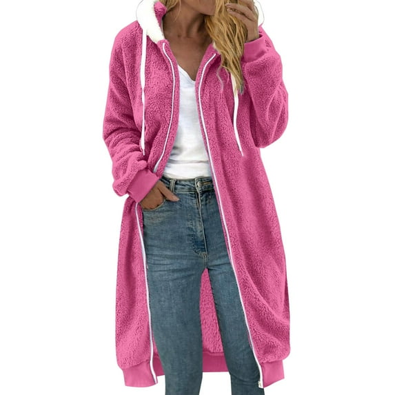 Tiqkatyck Womens Winter Coats Clearance Fashionable Women's Long Sleeve Solid Pocket Cardigan Button Top Sweater Knit Hooded Coat Plus Size Tops for Women Hot Pink