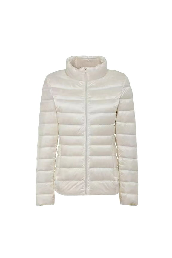 Womens Winter Coats, Women's Casual Solid Color Light Down Jacket White Duck Down Collar Down Jacket Puffer Jacket Womens, Winter Jackets for Women White L