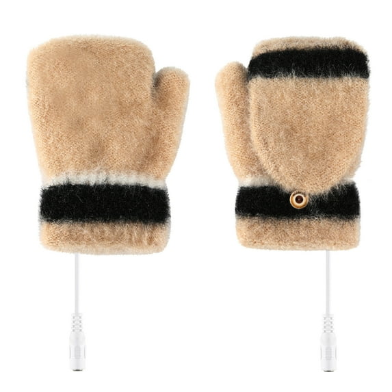 Tiqkatyck Work Gloves Clearance Laptop Women Usb Heated Mitten Full&Half Finger Winter Warm Knit Hand Gloves Winter Gloves Brown