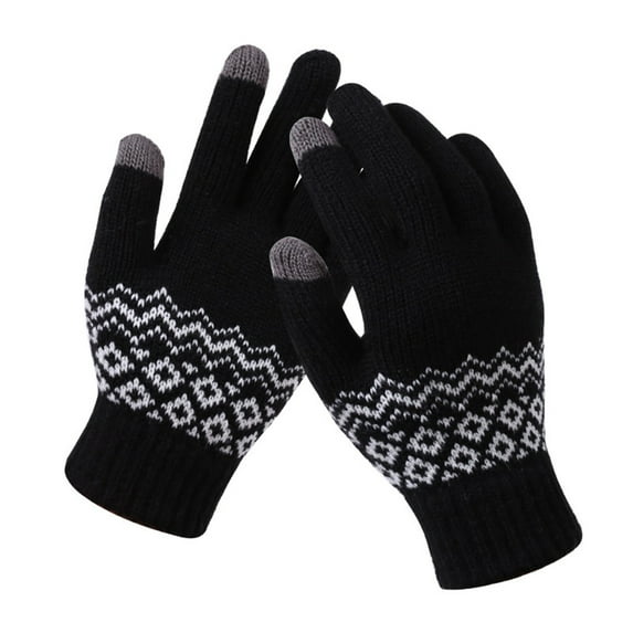 Tiqkatyck Work Gloves Men's and Women's Snowflake Printing Gloves, Creative and Fashionable Mobile Phone with Screen Knitted Gloves, Thick and Warm Winter Adult Winter Gloves Black