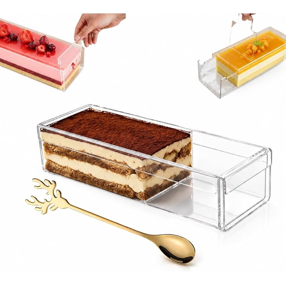 Tiramisu Container with Lid, Clear Rectangular Cake Mold, Side Panels
Transparent Acrylic Tiramisu Box, Long Cake Pan with Detachable Side Panels for Desserts, Mousse, Pastries, Home Baking