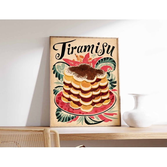 Tiramisu Italian Dessert Guide Kitchen Restaurant Cafe Retro Food Art, Unframed Paper Poster 8x10in