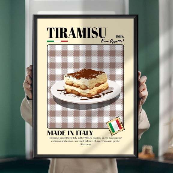 Tiramisu Retro Dessert Poster, Unframed Paper Poster 8x10in