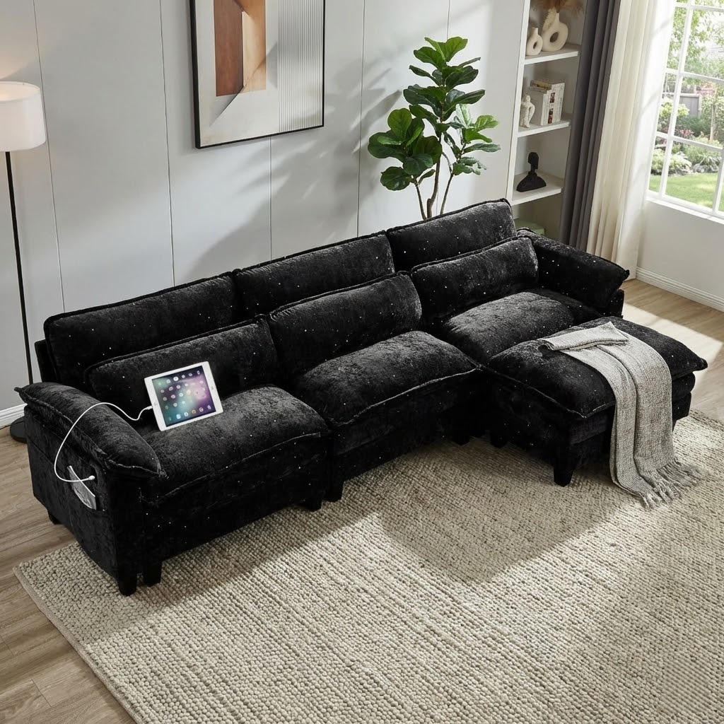 TiramisuBest 113" Cloud Couch Modular Sectional Sofa with Ottoman ...