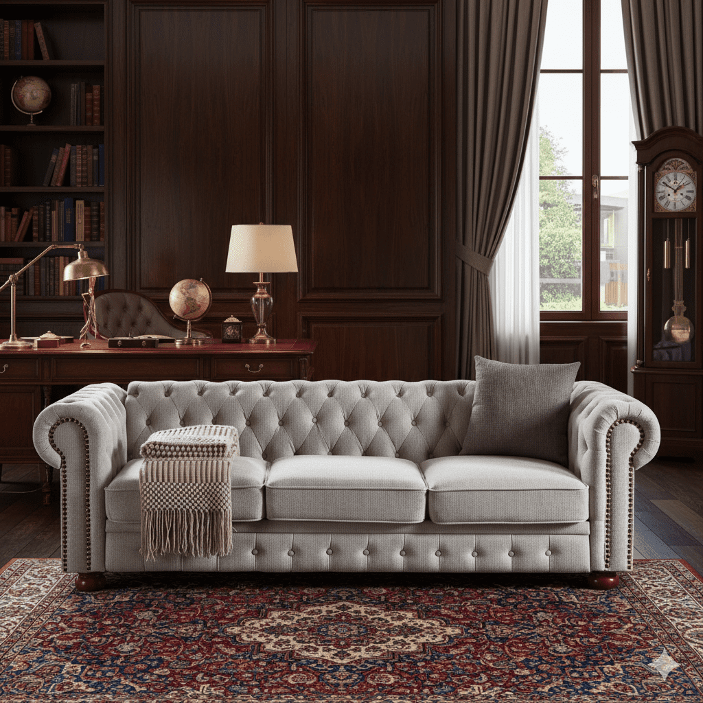 TiramisuBest Classic Chesterfield Sofa, 89" Mid Century Modern Couch with Deep Seat, Button Tufted Chesterfield Couch for Living Room, Office & Apartment, Linen (Grey)
