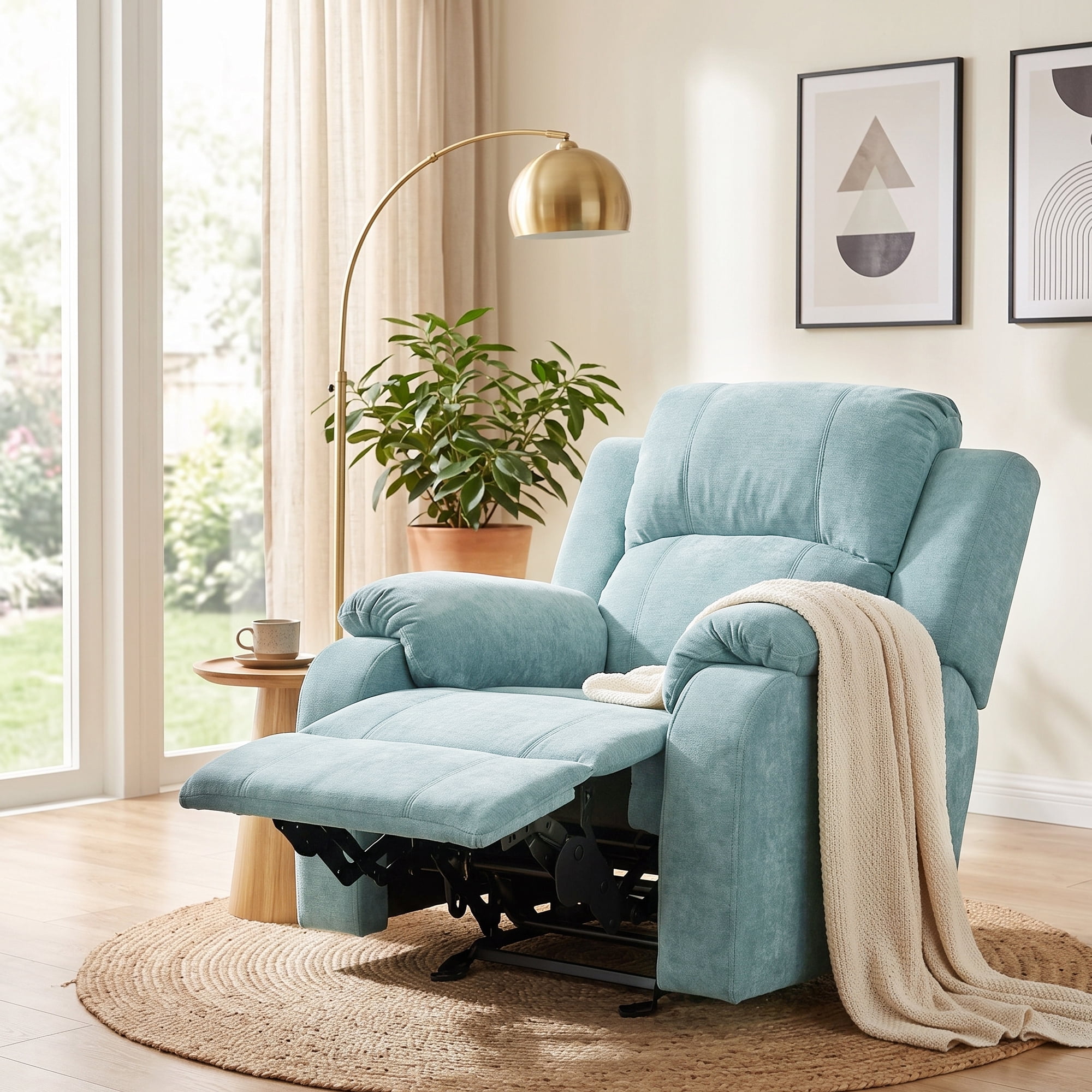 TiramisuBest Manual Recliner Chair,Chenille Upholstered Adjustable Lounge Armchair for Living Room,Teal
