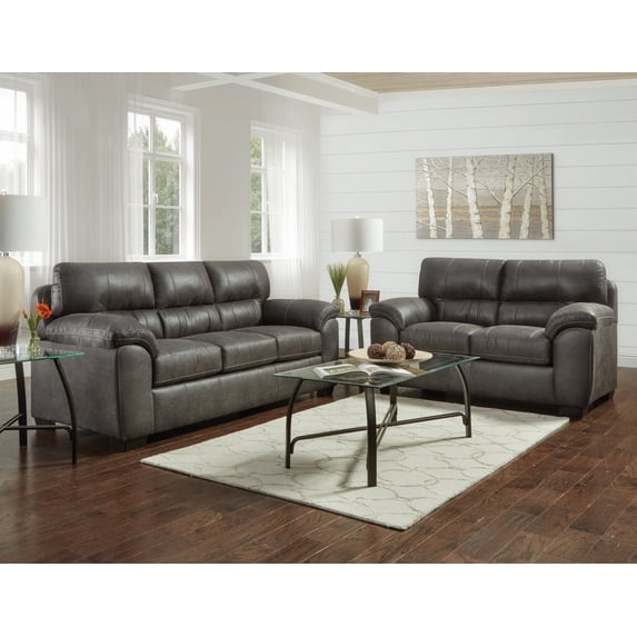 Tirana Fabric Sofa and Loveseat Set with Pillow-Top Arms by Roundhill Furniture, Sequoia Ash