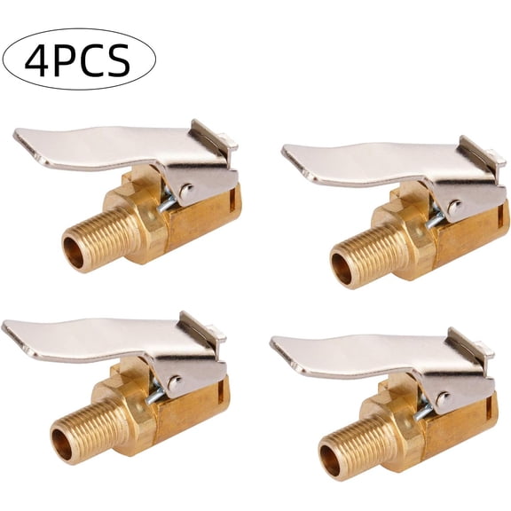 Tire Air Chuck Adapter Set, Compatible With Schrader Valves, Heavy-Duty Brass Components With Silver Clip, 8Mm Diameter, 4 Pieces, Pressure Up To 25Kg, Ensuring Hassle-Free