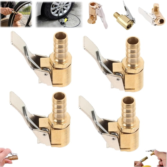 Tire Air Chuck with Clip Adapter, Brass Locking Air Chuck Tire Inflator Nozzle, Tire Inflator Hose Adapter for Air Compressor Pump, No Leakage (2 Pcs)
