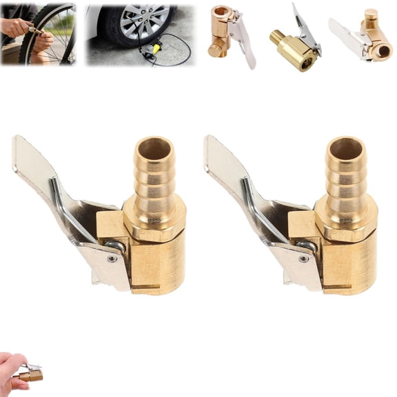 Tire Air Chuck with Clip Adapter, Brass Locking Tire Inflator Nozzle Adapter Connect, Brass Tire Inflation Hose Adapter, Locking Tire Air Chuck, Threaded Twist Connection Converts