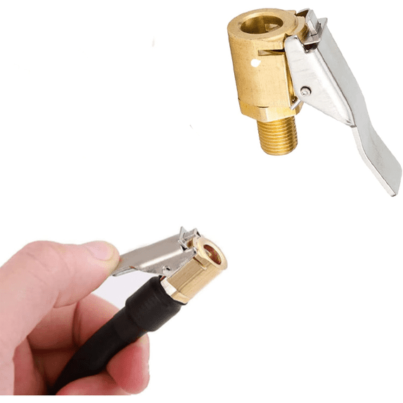 Tire Air Chuck With Clip Adapter, Brass Tire Inflation Hose Adapter With Locking Tire Nozzle Valve Thread, Unscrewed Twist Connection Converts to Locking Connection for Air Compressor Pump Clamp