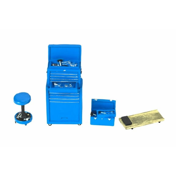 Tire Brigade 4 Piece Tool Set, Blue - Motorhead Miniatures 192 - 1/24 Scale Diorama Accessory