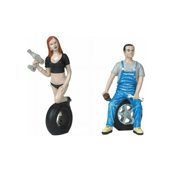 Tire Brigade Michele and Derek 2 piece Figurine Set, - Motorhead Miniatures 768 - 1/18 Scale Figurine - Diorama Accessory