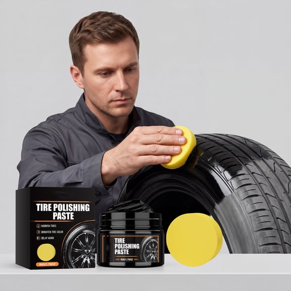 Tire Care Cream, Daily Darkening and Shine Restorer for Car Tires with Sponge 50g