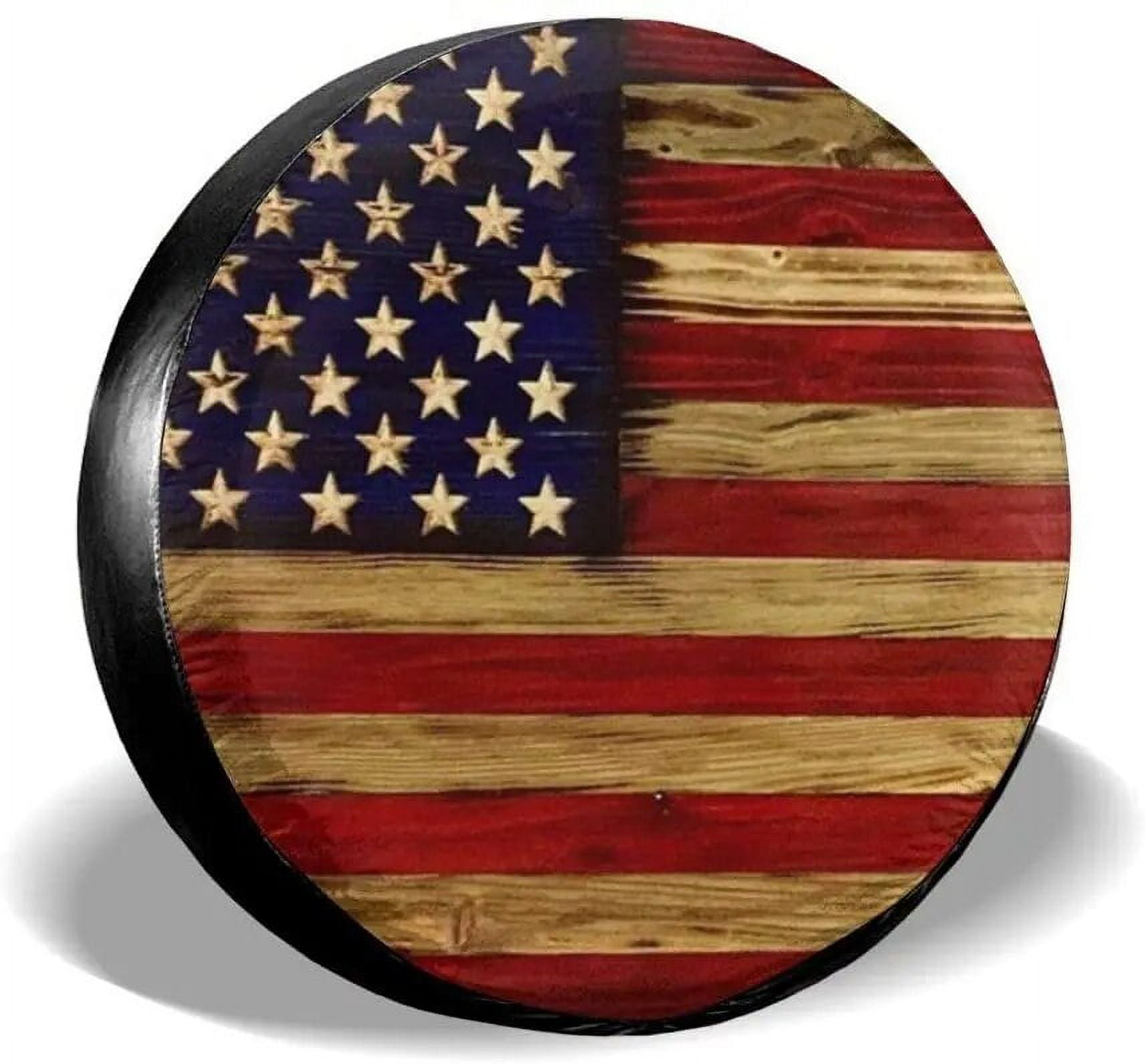 Tire Cover American Flag Reclaimed Wood Potable Polyester Universal