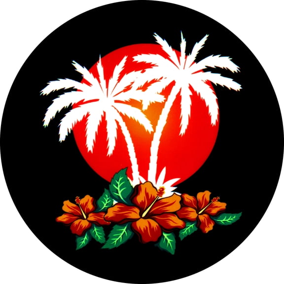 Tire Cover Central Aloha Sunset Black Vinyl (Select Size/Camera in Menu) 205/70r15