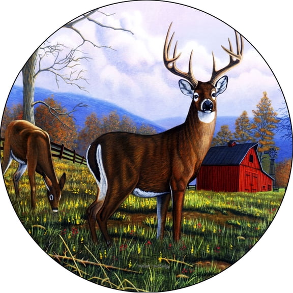 Tire Cover Central Deer Buck & Doe Farm Black Vinyl (Select Size/Camera in Menu) 235/70R16
