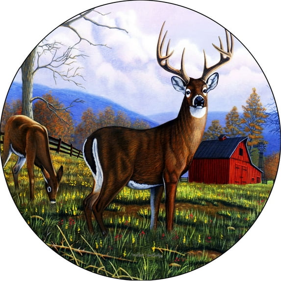 Tire Cover Central Deer Buck & Doe Farm Black Vinyl (Select Size/Camera in Menu) 285/70r17