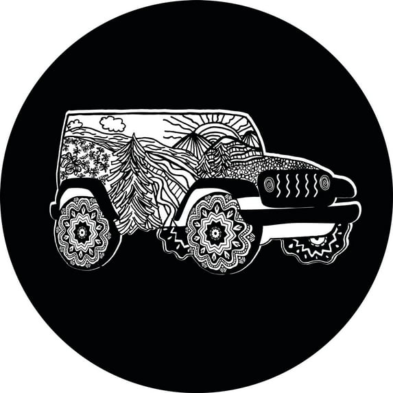 Tire Cover Central Doodle Art 4x4 Spare Tire Cover Black Vinyl 255/70r18 Center Camera Opening