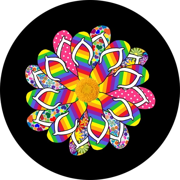Tire Cover Central Flip Flop Daisy Black Vinyl (Select Size/Camera in Menu) 235/70R16