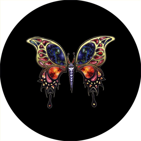 Tire Cover Central Fractal Butterfly Black Vinyl (Select Size/Camera Option in Menu)205/70r15
