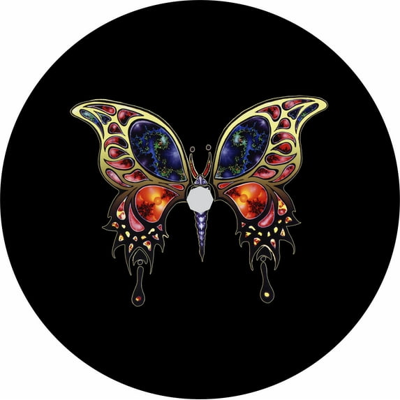 Tire Cover Central Fractal Butterfly Black Vinyl (Select Size/Camera Option in Menu) 245/75r17 Center Camera