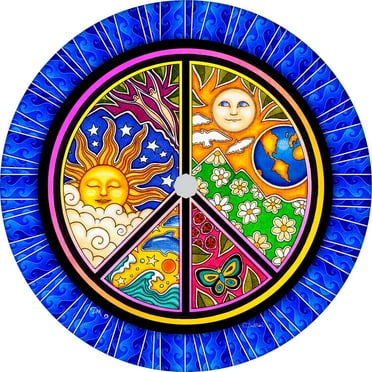 Tire Cover Central Peace Sign Earth Black Vinyl (Select Size/Camera in Menu) 255/70r18