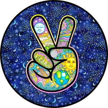 Tire Cover Central Peace Sign Hand Earth Black Vinyl 255/70r18 Center Camera