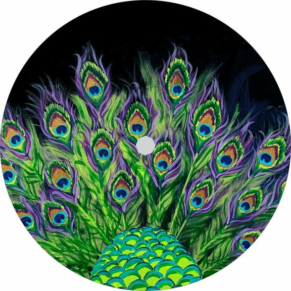 Tire Cover Central Peacock Tail Feathers Black Vinyl (Select Size/Camera in Menu)255/70r18 Center Camera