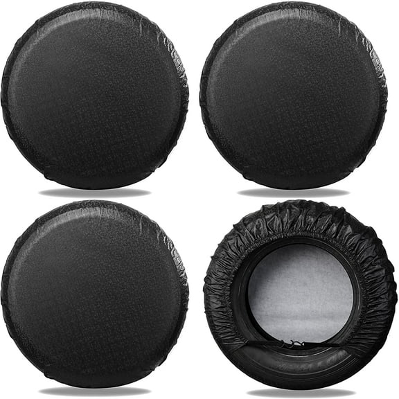 Tire Covers for RV Wheel (4 Pack Black), Oxford Waterproof UV Sun Protectors for Motorhome Boat Trailer Camper Van SUV,D66cm x H28cm for Diameter 24"-26"