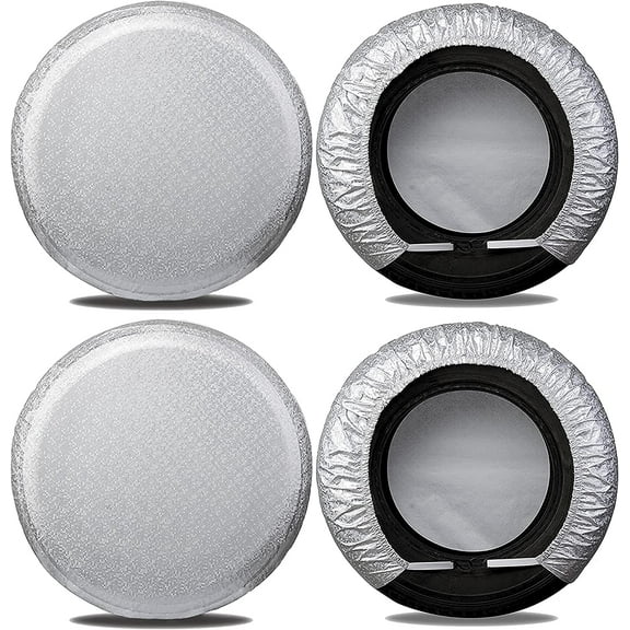 Tire Covers for RV Wheel (4 Pack Silver), Moonet Oxford Waterproof UV Sun Protectors for Motorhome Boat Trailer Camper Van SUV ,D66cm x H28cm for Diameter 24"-26"