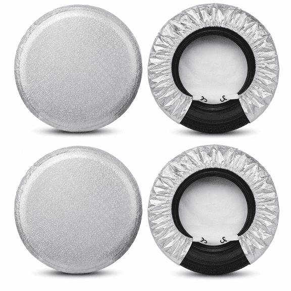 Tire Covers for RV Wheel (4 Pack Silver), Oxford Waterproof UV Sun Protectors for Motorhome Boat Trailer Camper Van SUV ,D66cm x H28cm for Diameter 27"-29"