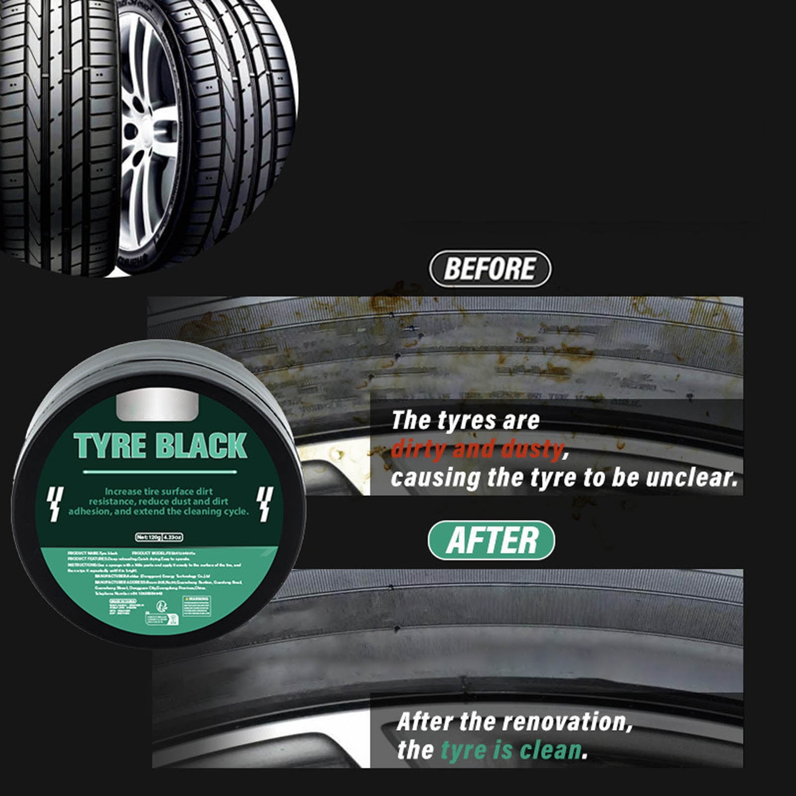 Tire Dressing Coating Paste, Car Tire Gloss Restorer for Dull Rubber ...